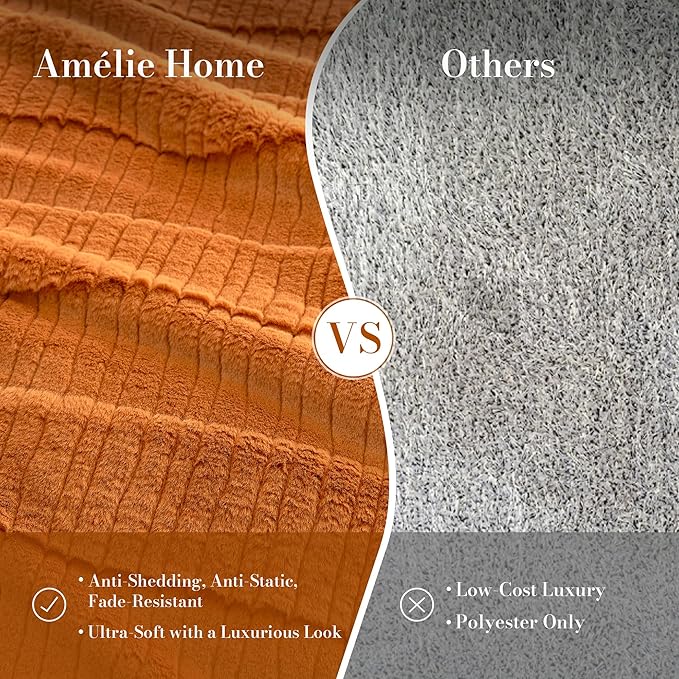 Amélie Home Luxury Striped Faux Fur Throw Blanket for Couch, Embossed Split Fur Cozy Fuzzy Fluffy Luxurious Soft Plush Sofa Chair Bed Gift Blankets for Women Men Wife Friend, 60"x80", Brown-Ruum Studio Home