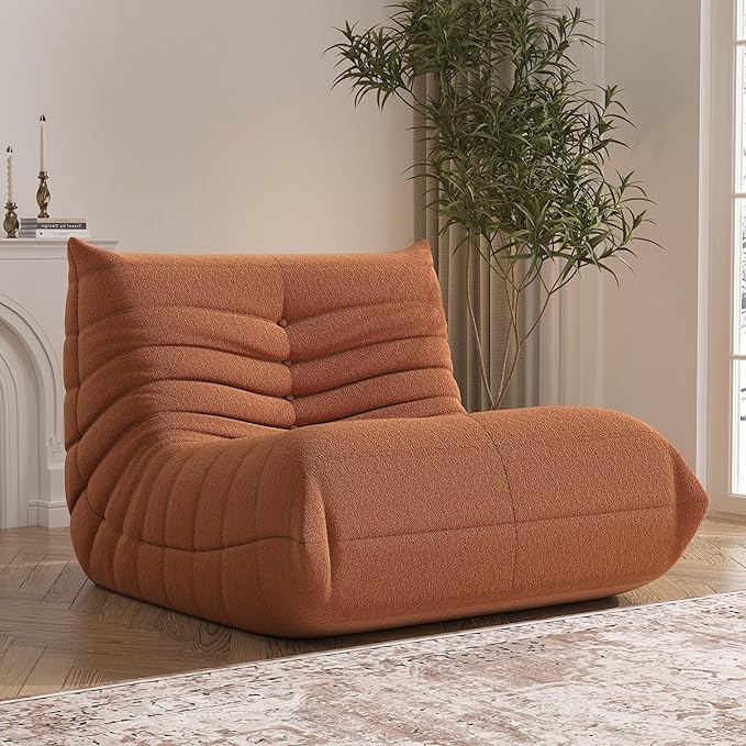 Bean Bag Chair, Fireside Chair Bean Bag Sofa Large Bean Bag Chair for Adults, Bean Bag Chairs for Teens with High Density Comfortable Foam, Memory Foam Bean Bag for Living Room, Bedroom (Orange)-Ruum Studio Home