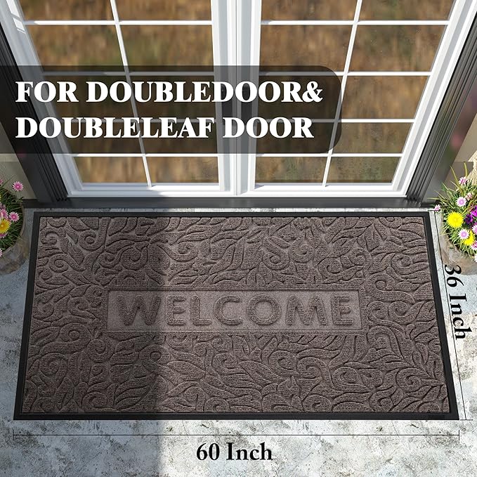 Yimobra Welcome Front Door Mat Outdoor, Heavy Duty Sturdy Non Slip Doormats, Rubber Backing, Low-Profile Entrance Rugs, Absorbent Resist Dirt, Easy Clean Patio Garage Floor Mats, 60X36 Inch, Brown-Ruum Studio Home