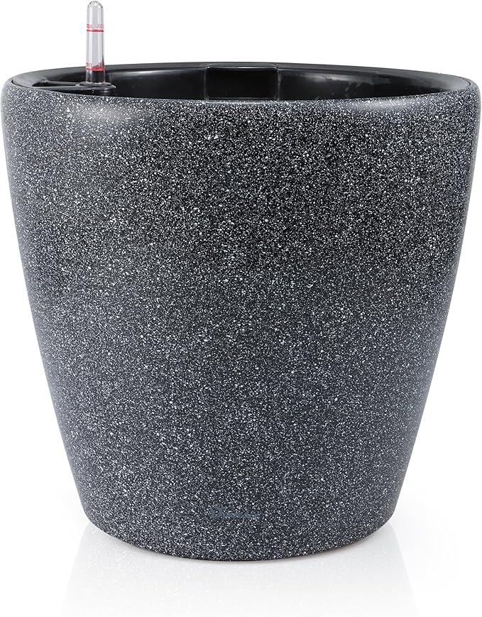 Dexceder 13x12 Self Watering Planter with Wheels Indoor Outdoor, Inner Pot Design, Thickened Large Floor Standing Flower Plant Pot with Water Level Indicator (Stone Matte)-Ruum Studio Home