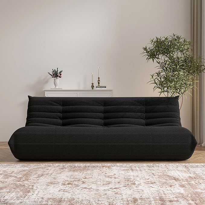 Big Bean Bag Chairs for Adults, 3 Seater Large Bean Bag Chair Sofa, Fireside Chair Lazy Sofa Chair with High Density Comfortable Foam, Modern Bean Bag for Living Room, Bedroom, Office (Black)-Ruum Studio Home