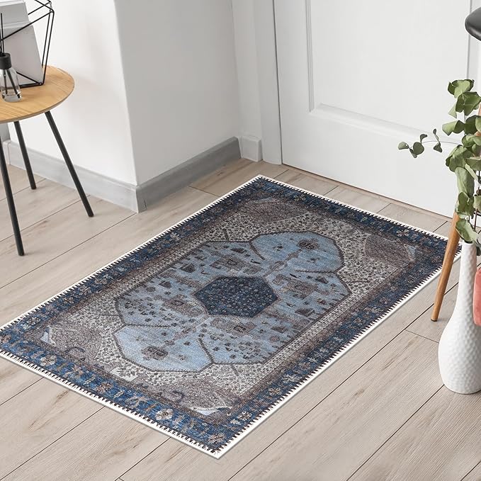 Keen Home Design 2x3 Rug - Machine Washable Entry Rug with Non-Slip Backing, Ideal for Enteryway, Kitchen, Bathroom, Laundry Room - Vintage, Easy Clean, Durable, Low Pile Rug - (2' x 3')-Ruum Studio Home