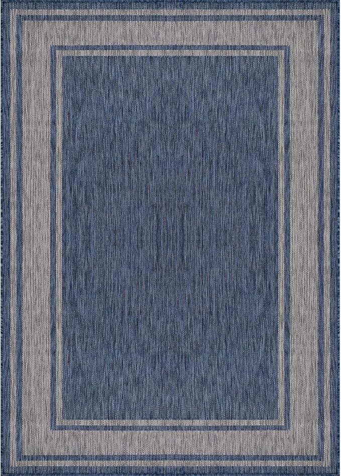Beverly Rug Large Outdoor Rug 10x14 Modern Bordered Area Rugs for Indoor and Outdoor Patio Deck Porch Garden Waterproof Weather Sun Resistant Washable Outside Carpet (10 x 14 Navy)-Ruum Studio Home