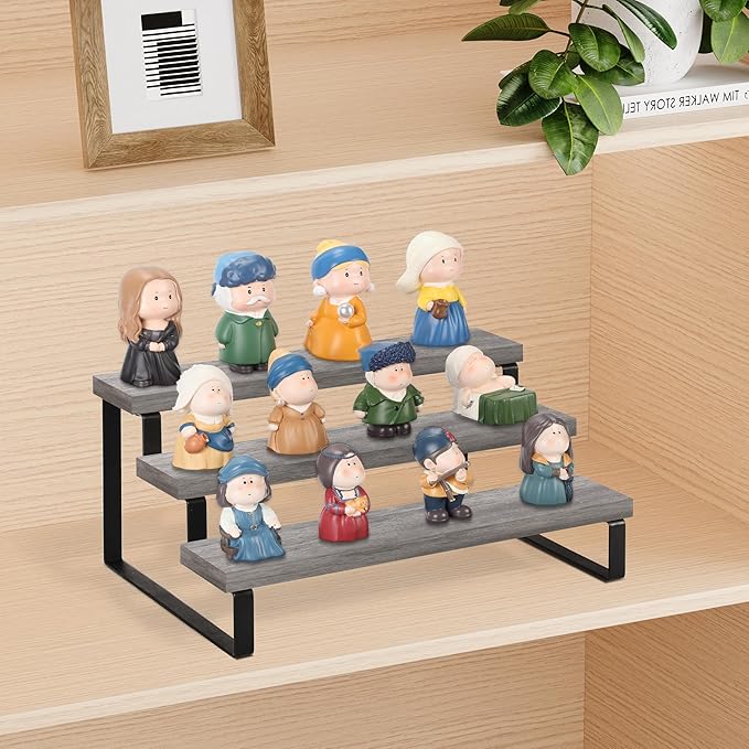 YINMIT Wooden Display Riser Stand, Tiered Perfume and Cologne Organizer Stand, 3 Tier Spice Rack Organizer, Rustic Display Shelf for Candles (3 Tier,Grey)-Ruum Studio Home