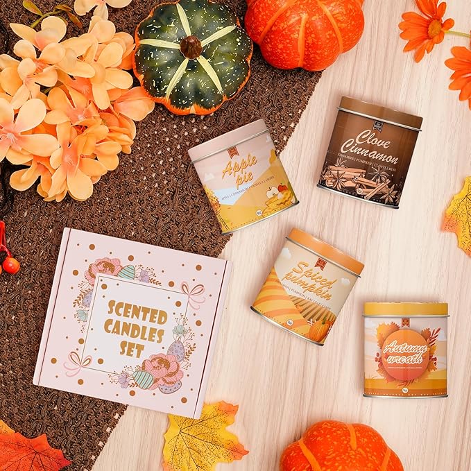 Cinnamon Fall Candles for Home Scented Natural Soy Wax Non Toxic Birthday Candle Scented Candles 40 Hours Bruning 9oz Aromatherapy Candle Gifts for Women Halloween Birthday Thanksgiving-Ruum Studio Home