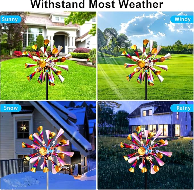 54'' Wind Spinners Outdoor Solar Garden Decor Light - Unique Metal Stake Colorful Windmill, Durable Waterproof Design for Garden, Lawn, Patio-Ruum Studio Home
