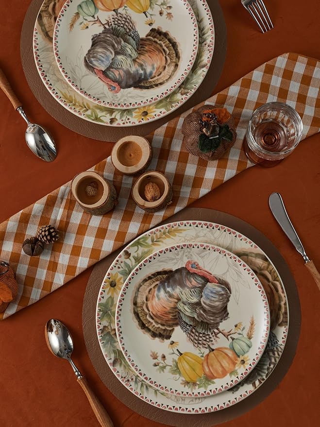 Bico Blessing Season Dinner Plates Set of 4, 11 Inch Large Ceramic Plates for Pasta, Steak, Stylish Serving Dishes, Microwave and Dishwasher Safe, Gift for Housewarming and Thanksgiving-Ruum Studio Home