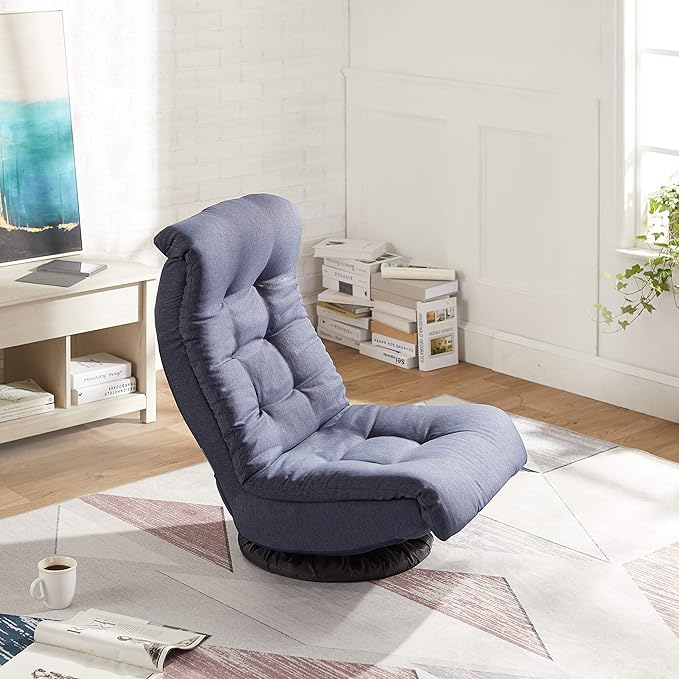 Amazon Basics Swivel Foam Lounge Chair with Headrest, Floor-Compatible, Adjustable, Gaming, 26.3D x 23.5W x 13.7H in, Denim Blue-Ruum Studio Home