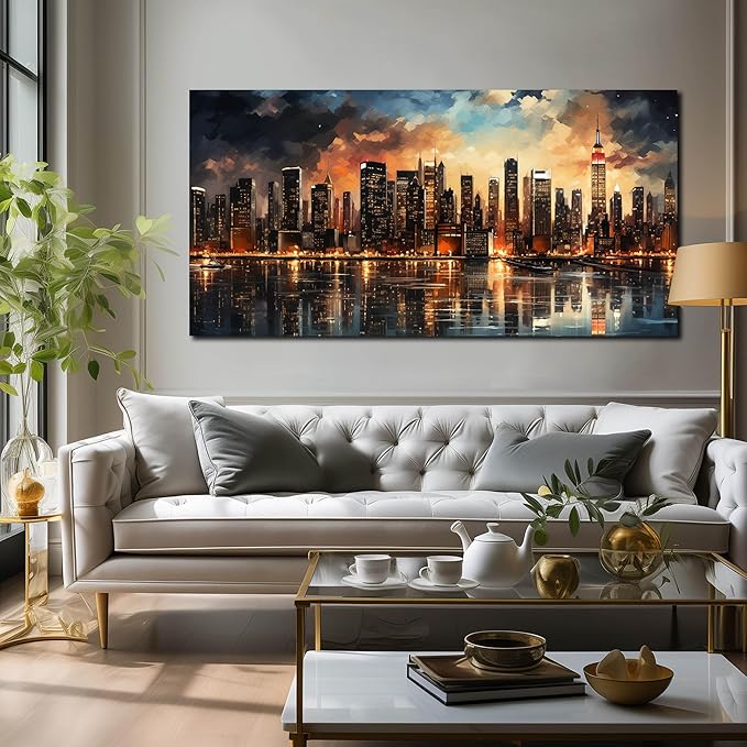 New York Skyline Wall Art for Office,Modern Living Room Wall Paintings City Wall Decor for Bedroom 29 x 59 Inch-Ruum Studio Home