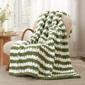 Amélie Home Chunky Knit Throw Blanket for Couch, Soft Chenille Crochet Blanket for Sofa, 50"x60", Sage Green & White Striped-Ruum Studio Home