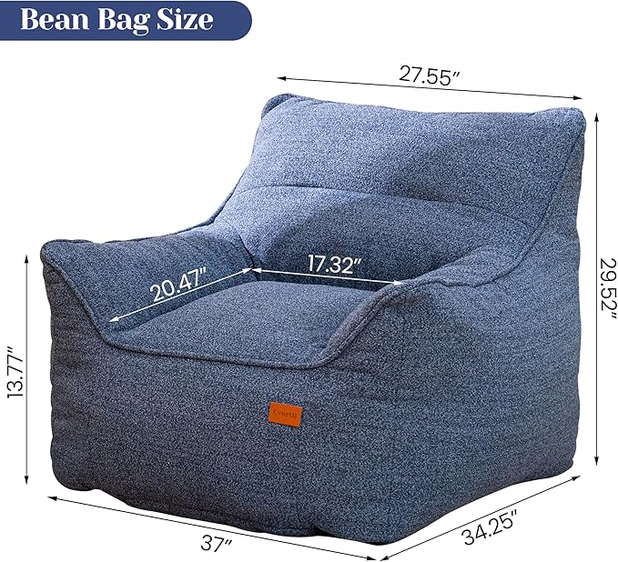 Bean Bag Chair with Filler, Bean Bag Sofa Chair with Tufted Soft Armrests Plush Lazy Sofa Comfy Chair,Large BeanBag Chair for Adults in Livingroom, Bedroom-Ruum Studio Home