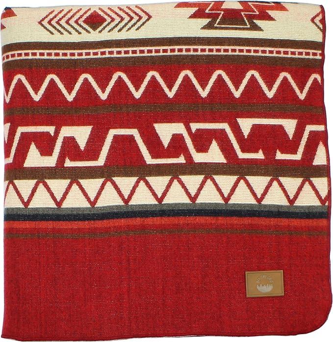 Inca Aztec Throw, Queen, King Blanket | Southwest Indian Navajo Boho Style | Native Cover for Camping, Bedding, Couch, Vanlife | Faux Alpaca, Lightweight, Hypoallergenic (Inti Red, Queen)-Ruum Studio Home