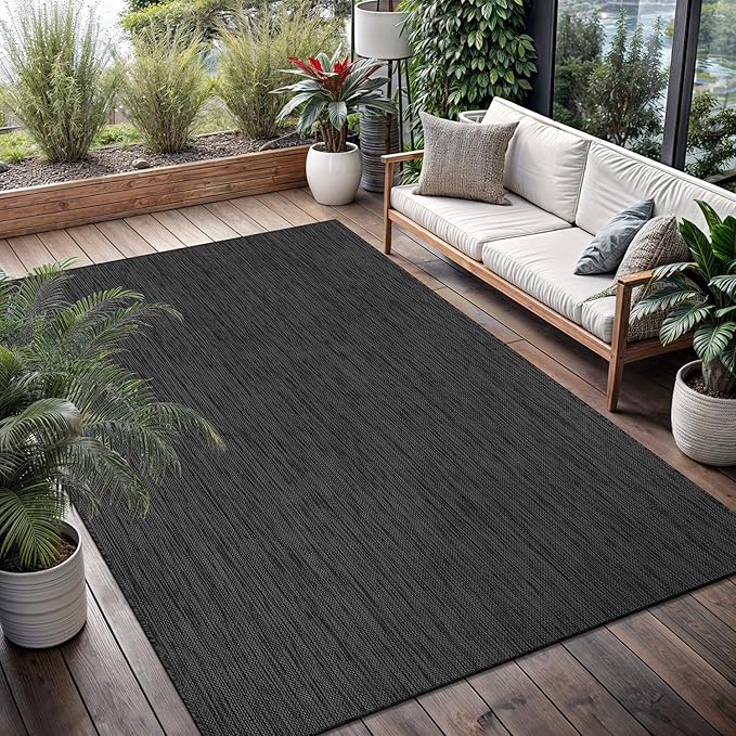 Washable Indoor Outdoor Rug 8x10 Weather Resistant Area Rugs Modern Solid for Porch Deck Balcony Backyard Patio Outside Carpet (8 X 10 Dark Grey)-Ruum Studio Home