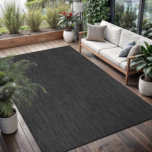 Washable Indoor Outdoor Rug 8x10 Weather Resistant Area Rugs Modern Solid for Porch Deck Balcony Backyard Patio Outside Carpet (8 X 10 Dark Grey)-Ruum Studio Home