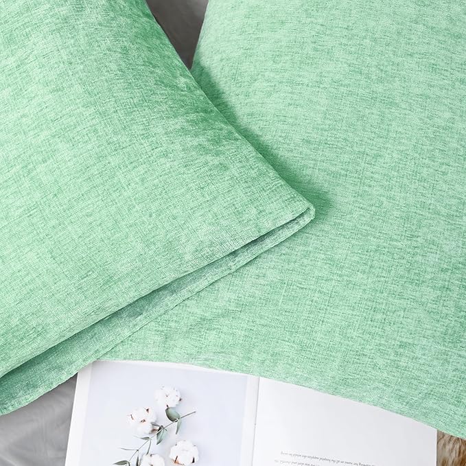 CaliTime Throw Pillow Covers Decorative 20 X 26 Inches Pack of 2 Cozy Chenille Standard Pillow Shams Cases for Couch Sofa Bed Living Room Home Grey Green-Ruum Studio Home