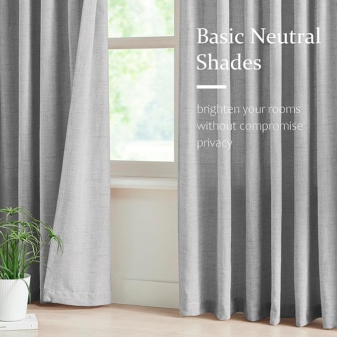 FMFUNCTEX Pinch Pleated Curtains 96 Inches Long for Living Room, Dove Grey Semi Sheer Faux Linen Textured Pleat Drapes for Bedroom with Hooks, Light Filtering Farmhouse Window Drapes 2 Panels-Ruum Studio Home