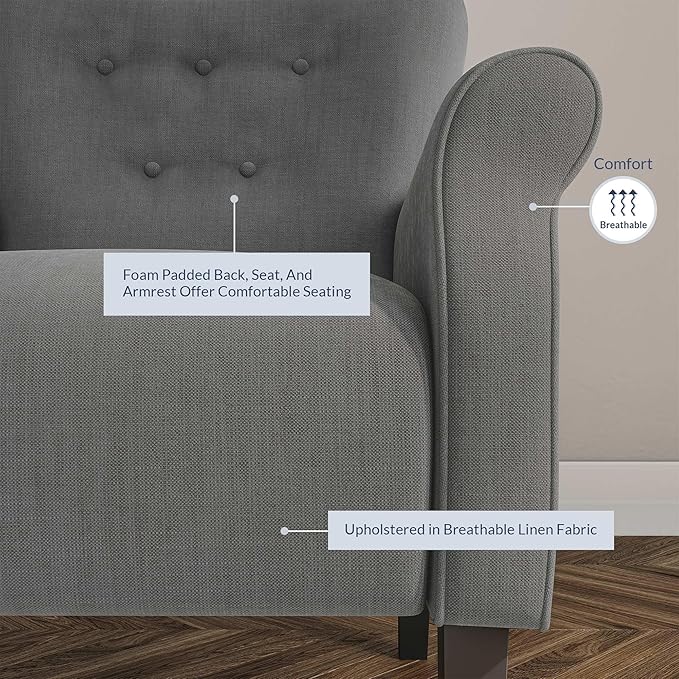BELLEZE Modern Accent Chair, High Back Armchair, Upholstered Wingback Side Chair, Padded Single Sofa with Wooden Legs for Living Room, Bedroom - Gray-Ruum Studio Home
