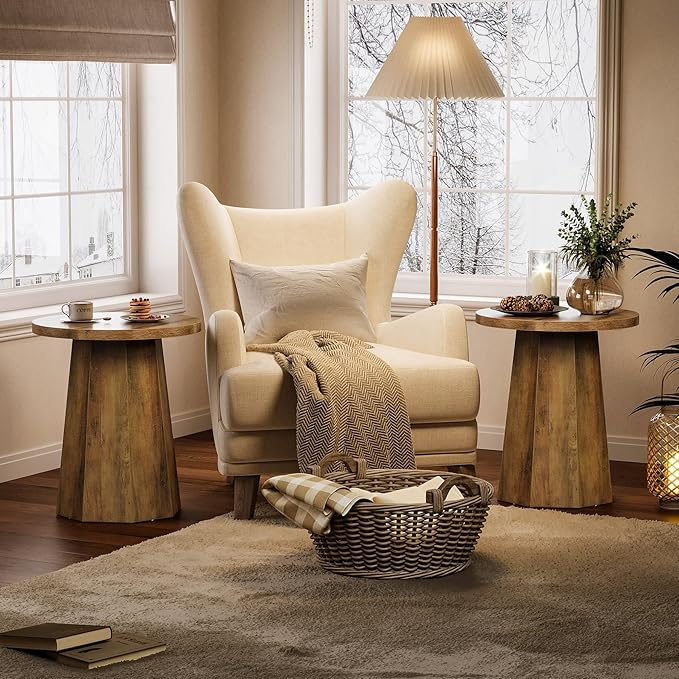 Tribesigns Round Pedestal End Table, Farmhouse Couch Side Table with Octagonal Base, Nightstand Accent Wooden Drink Stand (1, Rustic Brown)-Ruum Studio Home