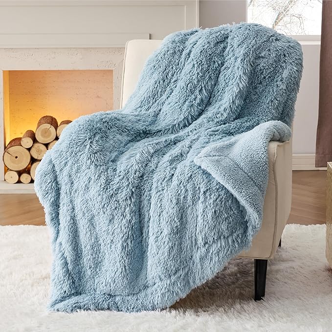 Bedsure GentleSoft Fluffy Light Sky Blue Throw Blanket, Dusty Baby Blue Decor Gifts for Women Men, Soft Cozy Fuzzy Plush Warm Minky Thick Sherpa Fleece Faux Fur Throw Blanket for Couch Bed, 50x60-Ruum Studio Home