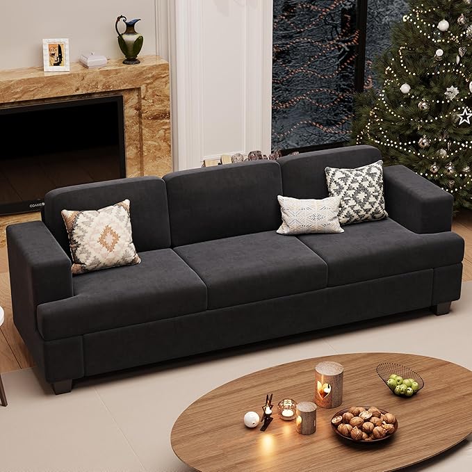 Sofa, 89" 3-Seater Deep Seat Sofa, Modern Comfy Couches for Living Room Apartment Lounge, Dark Grey Chenille-Ruum Studio Home