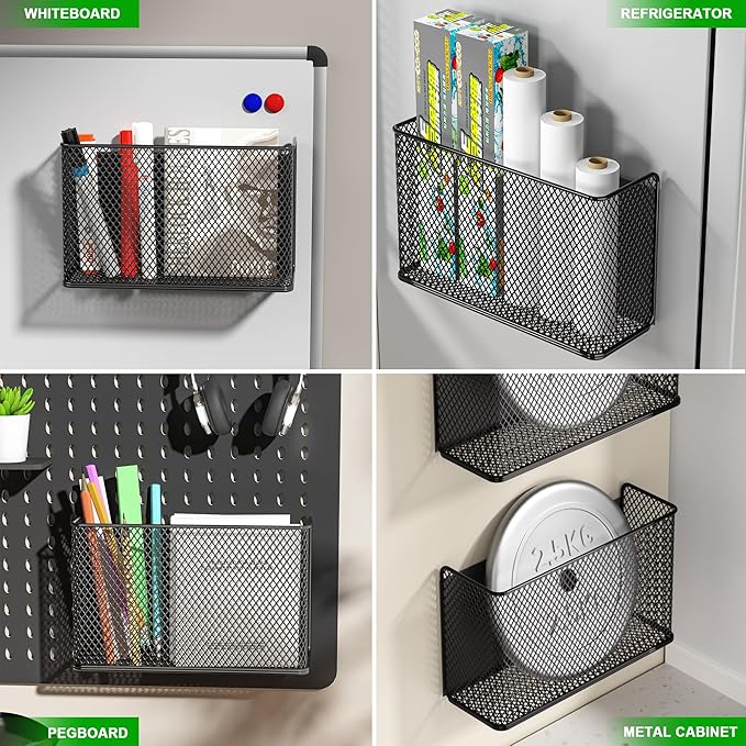 Magnetic Baskets Shelf Bins Organizer Holder Storage Rack Containers for Fridge, Whiteboard, Locker - Home Kitchen Laundry Office School-Ruum Studio Home