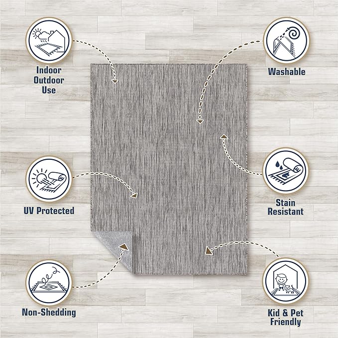 Washable Indoor Outdoor Rug 8x10 Weather Resistant Area Rugs Modern Solid for Porch Deck Balcony Backyard Patio Outside Carpet (8 X 10 Silver Grey)-Ruum Studio Home