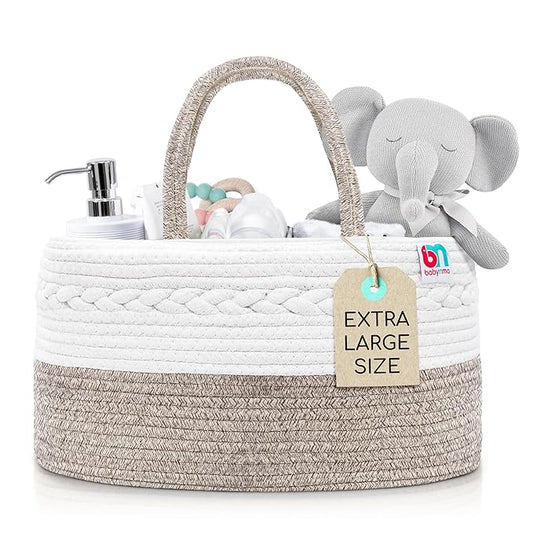 Rope Diaper Caddy - Storage for Baby and Toddler Items - Portable Cotton Organizer Easily Holds Diapers, Wipes, Clothing - Useful for Nursery, Bedroom (Beige, Extra Large)-Ruum Studio Home