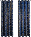 Grommets Blackout Long Window Curtains Navy Blue Gold-52W*95L 2PCS Drapes for Bedroom-Ruum Studio Home