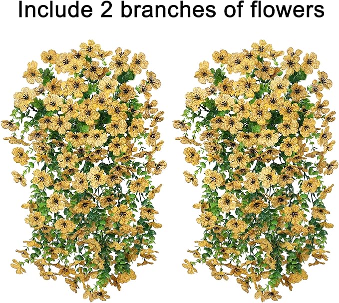 INSPRING Artificial Flowers Fall Faux Outdoor Outside Plants, 2 PCS Fake Silk UV Resistant Look Real Yellow Daisy Trailing Vines for Front Door Porch Planter Urn Patio Balcony Decoration-Ruum Studio Home