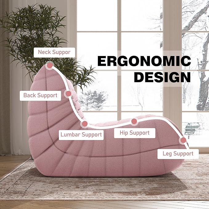 Bean Bag Chair, Fireside Chair Bean Bag Sofa Large Bean Bag Chair for Adults, Bean Bag Chairs for Teens with High Density Comfortable Foam, Memory Foam Bean Bag for Living Room, Bedroom (Pink)-Ruum Studio Home