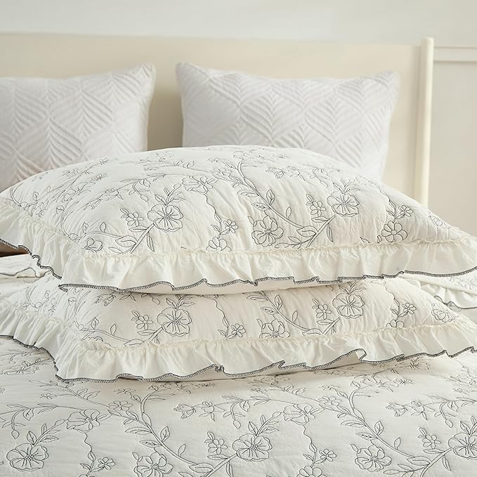 MarCielo 3-Piece 100% Cotton Bedspread Lightweight Quilt Coverlet Embroidery Farmhouse Bedding Set (Floral,King (106" X 98"))-Ruum Studio Home