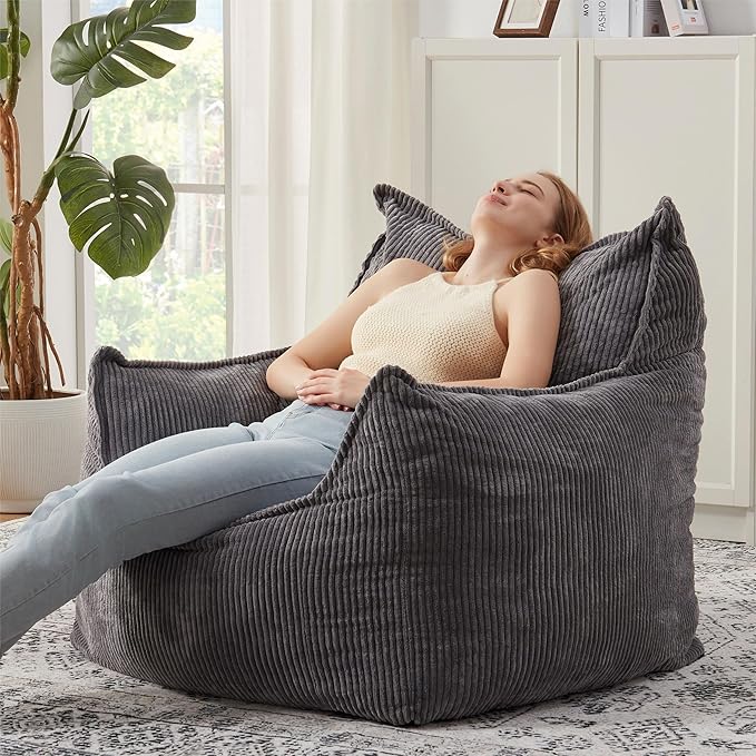 Giant Bean Bag Chair Sofa for Adults Teens, Comfy Corduroy Large Bean Bag Chairs with Armrests for Bedroom Living Room, Adult BeanBag Lazy Sofa Couch Chairs with Filler Included-Ruum Studio Home