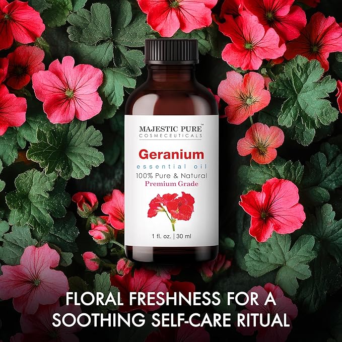 Majestic Pure Geranium Essential Oil with Glass Dropper - 1 Fl Oz - 100% Pure and Natural Geranium Oil - Premium Grade Essential Oils for Diffuser, Aromatherapy, Soap and Candle Making-Ruum Studio Home