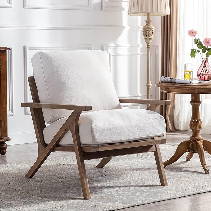 chairus Mid Century Accent Armchairs Modern Upholstered Lounge Chairs Compfy Leisure Arm Chairs for Living Room Fireplace/Bedroom/Reception/Dorms, Set of 2, Linen Fabric White-Ruum Studio Home