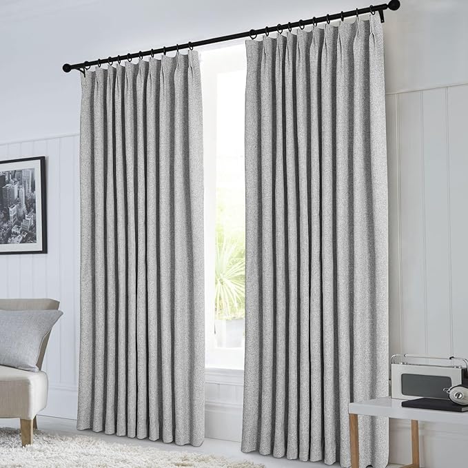 Macochico 100”Wx102”L 100% Blackout Pinch Pleated Linen Curtains for Sliding Door Bedroom Living Room Farmhouse Thermal Insulated Light Grey Burlap Drapes with Tieback 1 Panel Shabby Chic Style-Ruum Studio Home