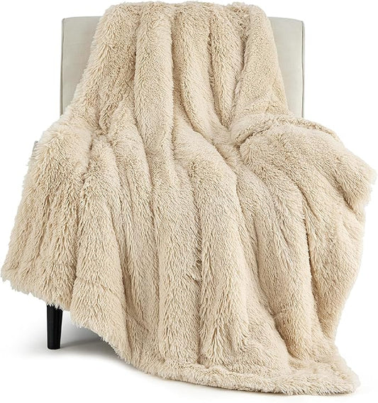 Bedsure GentleSoft Fluffy Beige Throw Blanket for Bed, Faux Fur Gifts Beige Decor Light Tan Khaki Blanket Neutral Decoration for Home, Soft Cozy Fuzzy Plush Thick Warm Sherpa Fleece Cute Stuff, 50x60-Ruum Studio Home