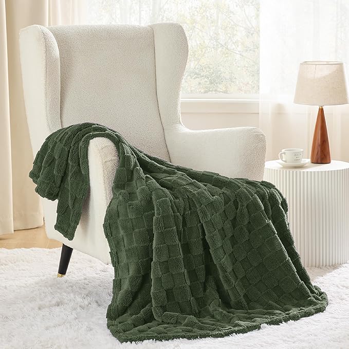 Bedsure GentleSoft Bronze Green Throw Blanket for Couch - Checkered Fleece Blankets Gifts for Women Men Girls, Cute Soft Cozy Throw for Bedroom Home Decor Gifts, 50x60 Inches-Ruum Studio Home