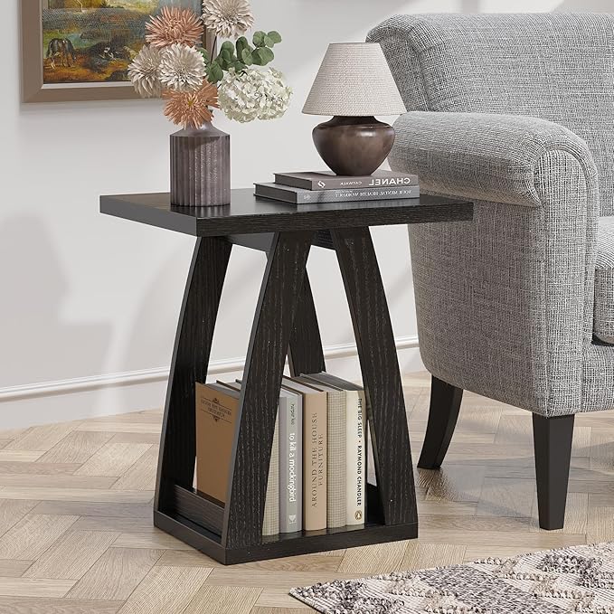 End Tables Living Room, Side Table Beside Sofa, Nightstand for Bedroom, Couch Side Table with Shelf, Modern End Table for Living Room, Black End Table-Ruum Studio Home