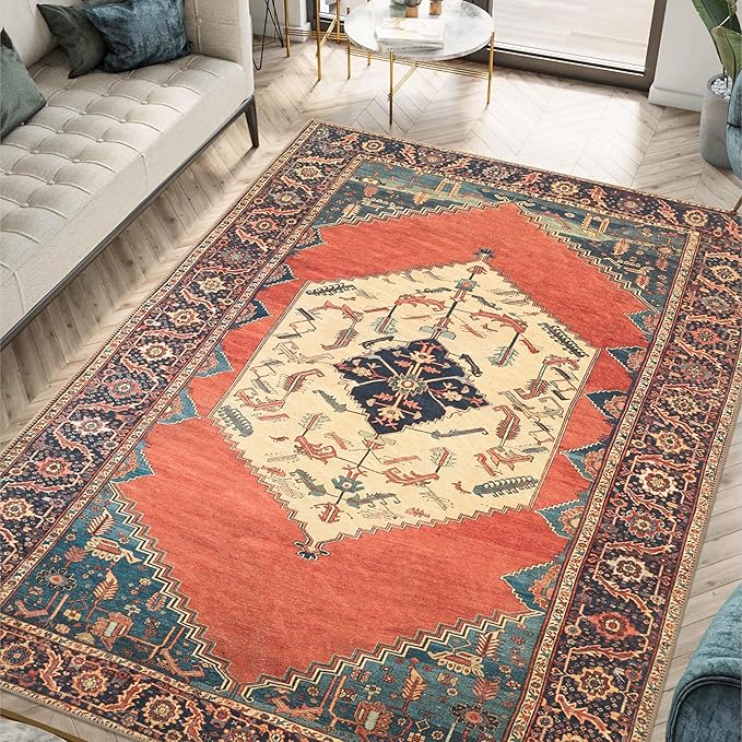 Keen Home Design 8x10 Rug - Machine Washable Area Rug with Non-Slip Backing, Ideal for Living Room, Dining Room, Bedroom - Vintage, Easy Clean, Durable, Low Pile Rug - (8' x 10')-Ruum Studio Home