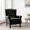 Accent Chair, Upholstered Armchair with Button Tufted High Back & Solid Wood Legs, Comfy Wingback Reading Single Sofa Chair for Small Spaces, Living Room, Bedroom (Leather Black, Set of 1)-Ruum Studio Home
