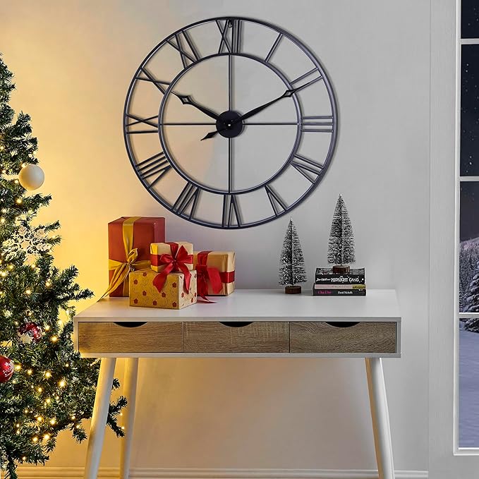 CLXEAST 30 Inch Large Wall Clock Modern, Oversized Roman Numeral Decorative Black Metal Wall Clock for Living Room Decor,House Warming Gifts New Home-Ruum Studio Home