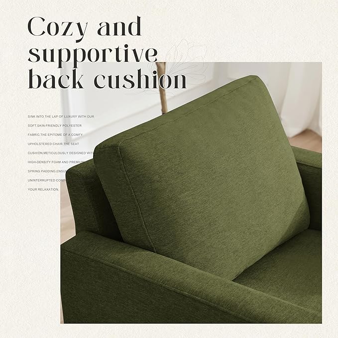 Mid-Century Accent Chair,Modern Linen Fabric Armchair for Living Room,Comfy Upholstered Reading Accent Chairs for Bedroom,Single Sofa Chair with Wood Legs (Green, 2 Pack)-Ruum Studio Home