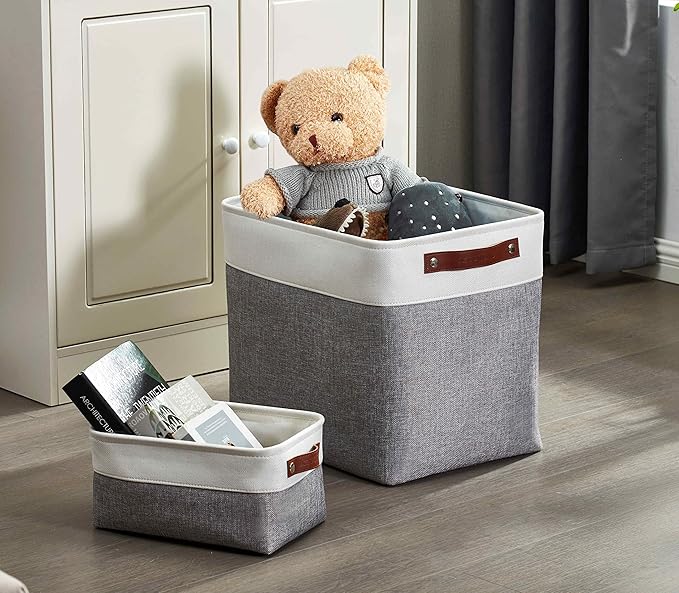 DECOMOMO Storage Baskets | Large Storage Bins 54.5L Fabric Baskets for Organizing Laundry Nursery Toys Cloth Linen Closet Organizers with Handles (Grey and White, XXXL - Jumbo/3P - 17" x 13" x 15")-Ruum Studio Home