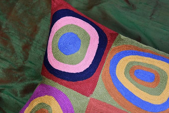 Lumbar Kandinsky Cushion Cover Farbstudie Quadrate Hand Embroidered Wool 13x21-Ruum Studio Home