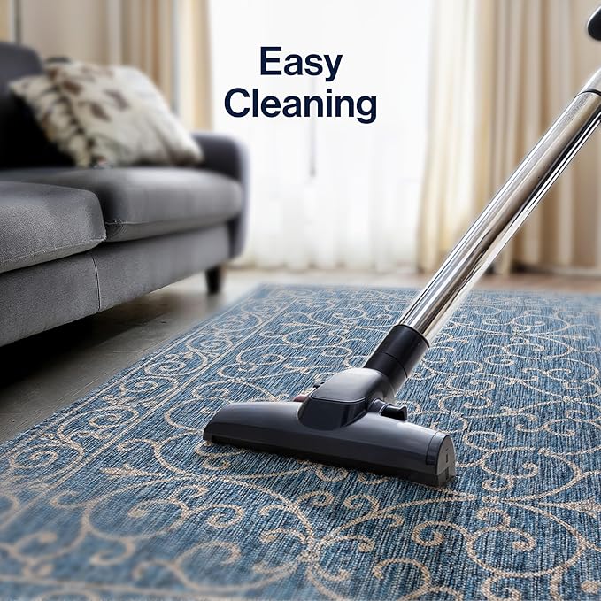 JONATHAN Y Vintage Filigree Indoor Outdoor Area Rug 5X8 Navy/Gray, Charleston Textured Weave for Backyard, Patio, Porch, Easy-Cleaning, High Traffic, Pet-Friendly, Non-Shedding (SMB106D-5)-Ruum Studio Home