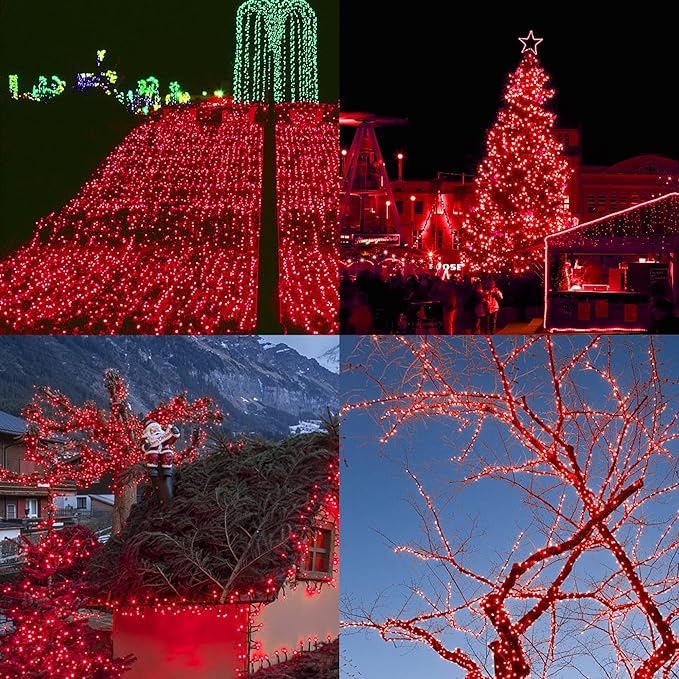 HOME LIGHTING 66ft Christmas Decorative Mini Lights, 200 LED Green Wire Fairy Starry String Lights Plug in, 8 Lighting Modes, Waterproof for Indoor Outdoor Xmas Tree Wedding Party Decoration (Red)-Ruum Studio Home