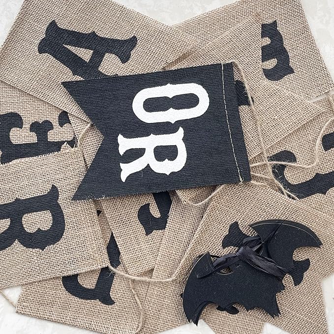 Uniwish Trick or Treat Burlap Banner Halloween Decorations for Mantel Fireplace Glitter Bat Garland Bunting Home Wall Decor Halloween Party Supplies-Ruum Studio Home