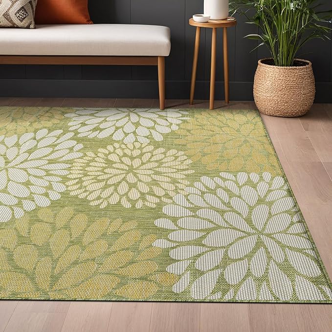 Beverly Rug Outdoor Rug 5x7 Modern Exotic Tropical Leaf Area Rugs for Indoor and Outdoor Patio Deck Porch Garden Water Resistant Washable Outside Carpet (5 x 7 Green)-Ruum Studio Home
