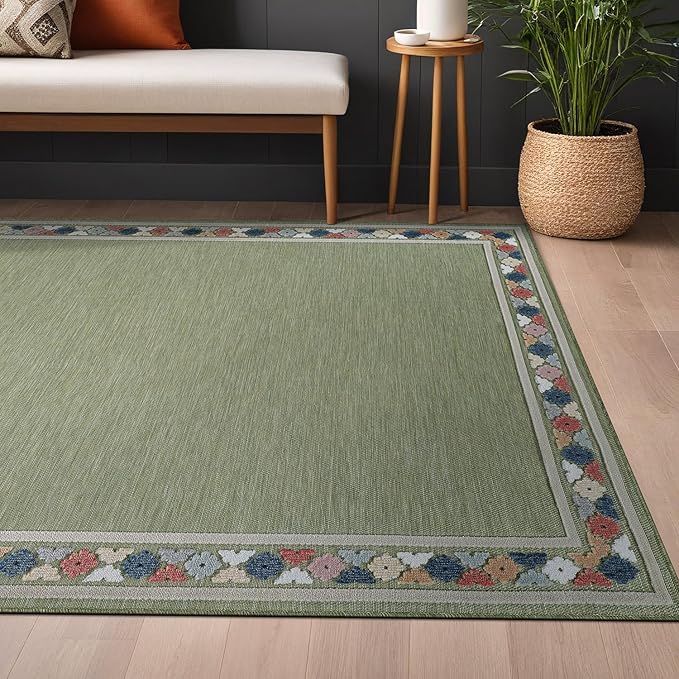 Beverly Rug Outdoor Rug 10x14 Modern Bordered Large Area Rugs for Indoor and Outdoor Patio Easy to Clean Non Shedding Living Room Porch Garden Washable Outside Carpet (10 x 14 Green)-Ruum Studio Home
