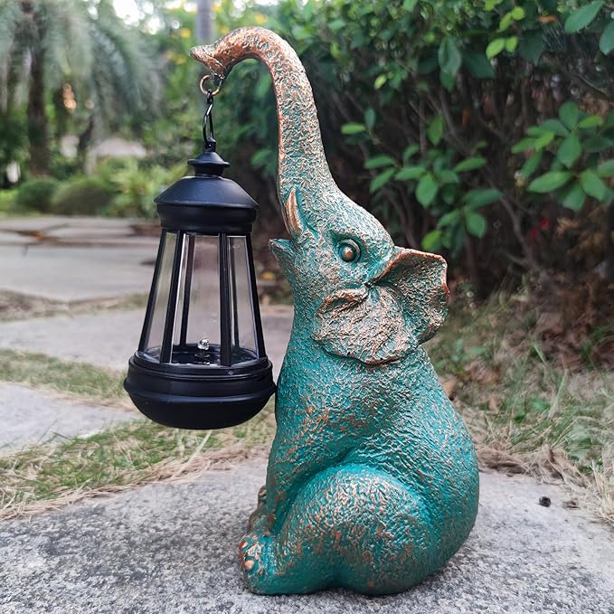 Elephant Garden Statue Outdoor Décor with Solar Lights Lantern,Elephant Solar Light Figurines Outside Decorations for Yard，Lawn Patio, Balcony, Unique Housewarming Gifts-Ruum Studio Home